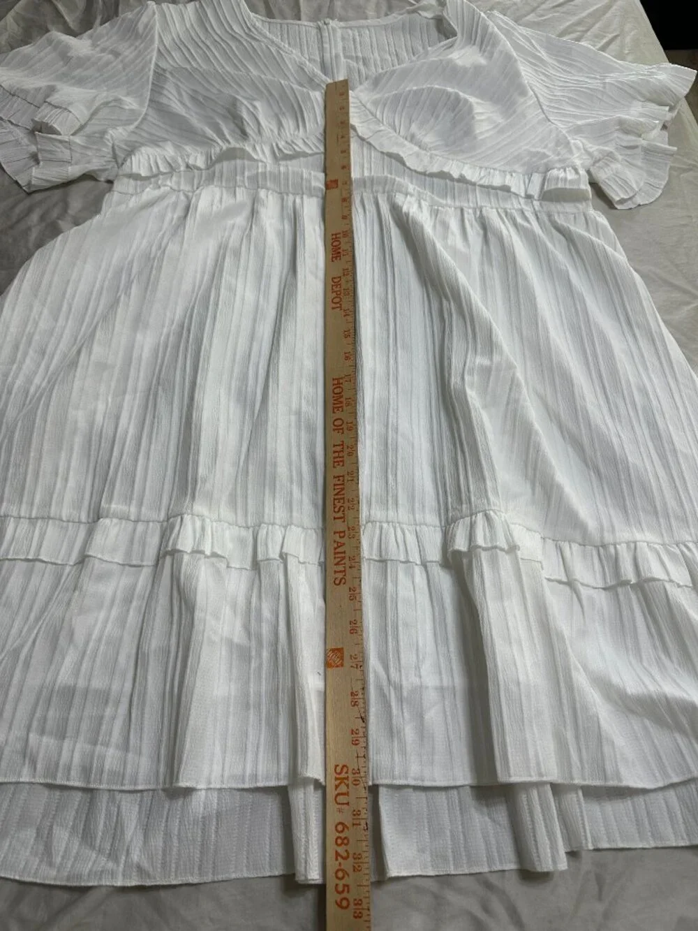 Amazon White V-Neck Pleated Flutter Sleeve Tiered A-Line Dress